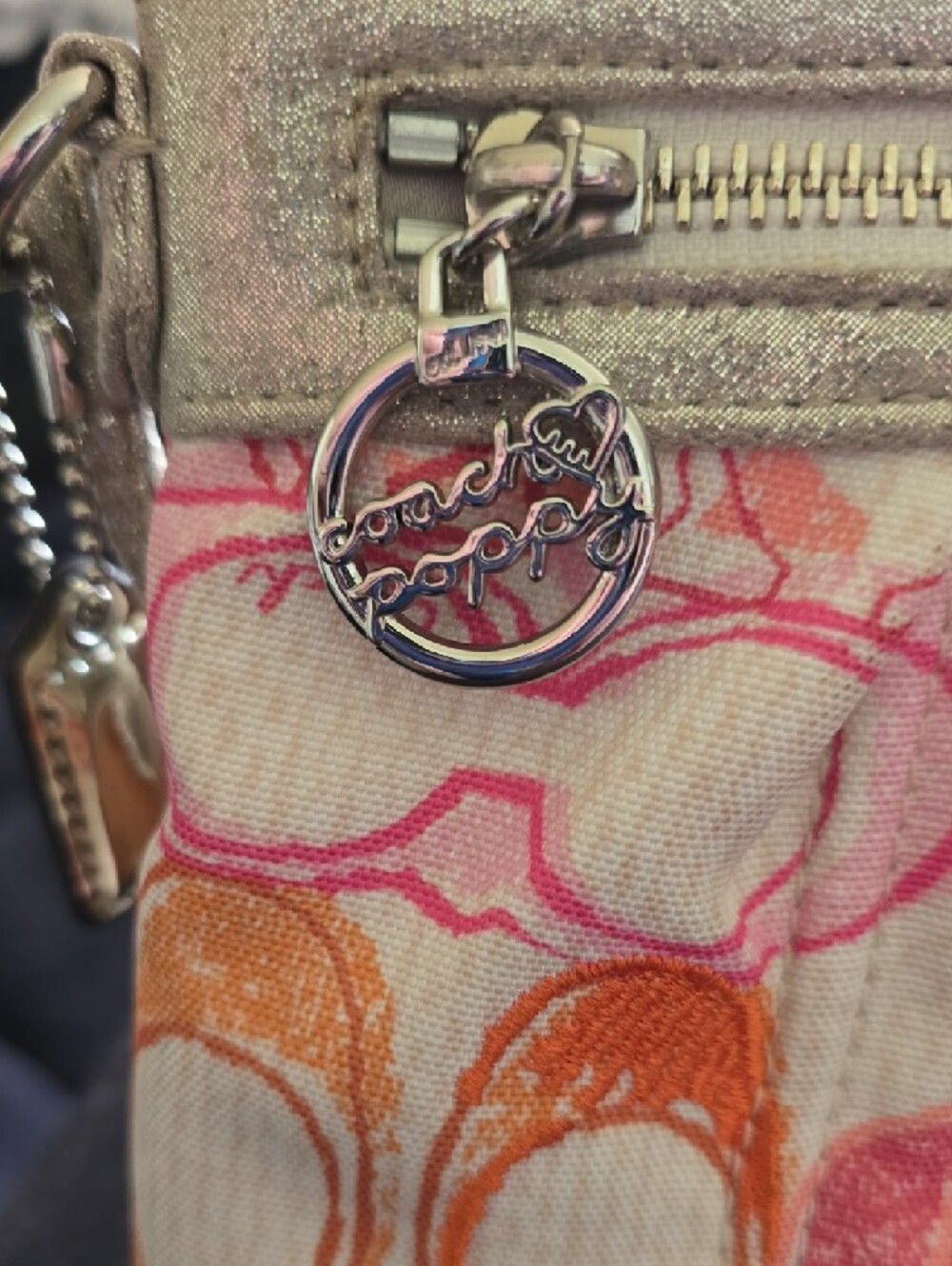 Coach Poppy Signature Canvas Wristlet with Pink, Orange & Gold Accents, EUC - Picture 3 of 13